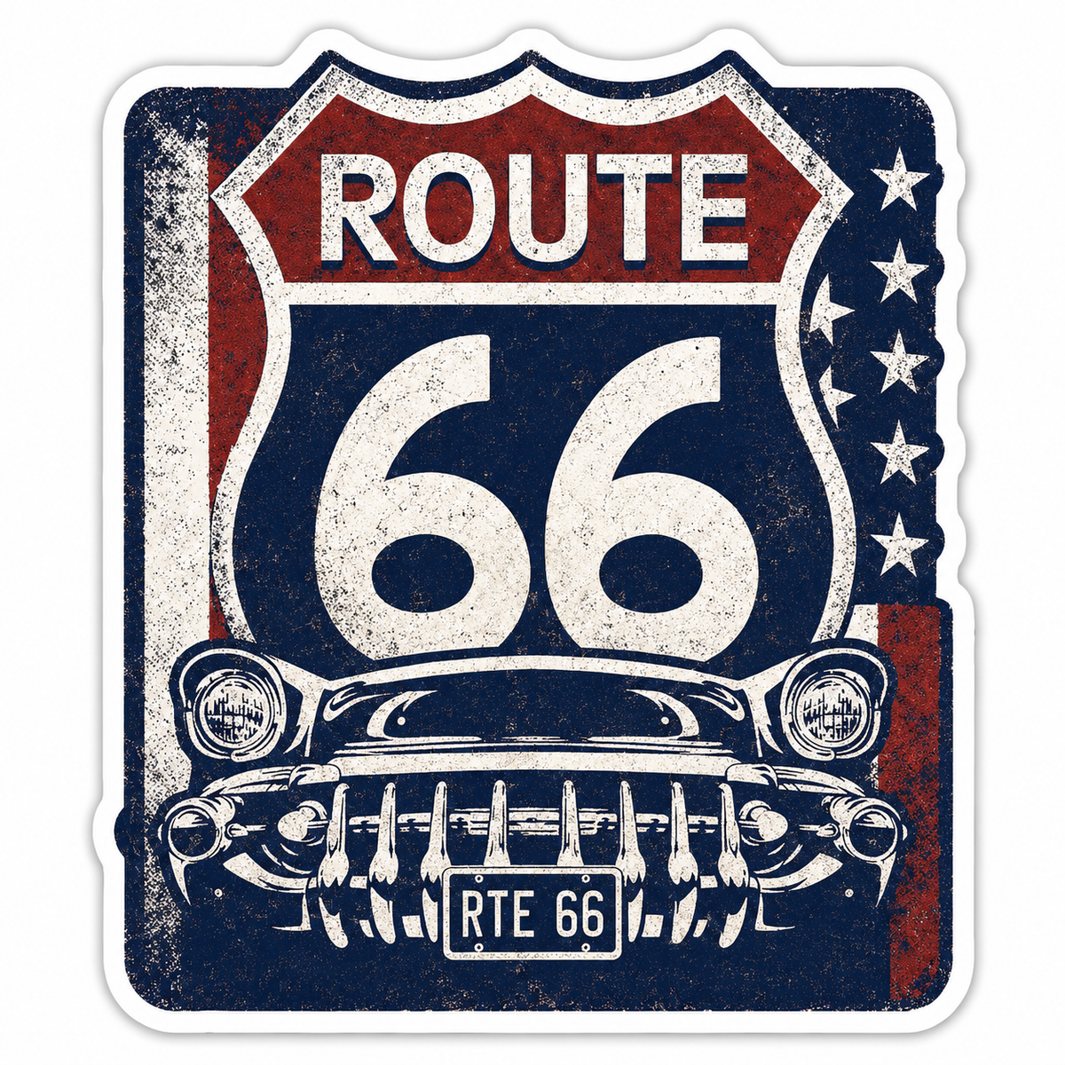 Rustic Route 66 Classic Car Stickers – 2.5" Vinyl 10 Pack