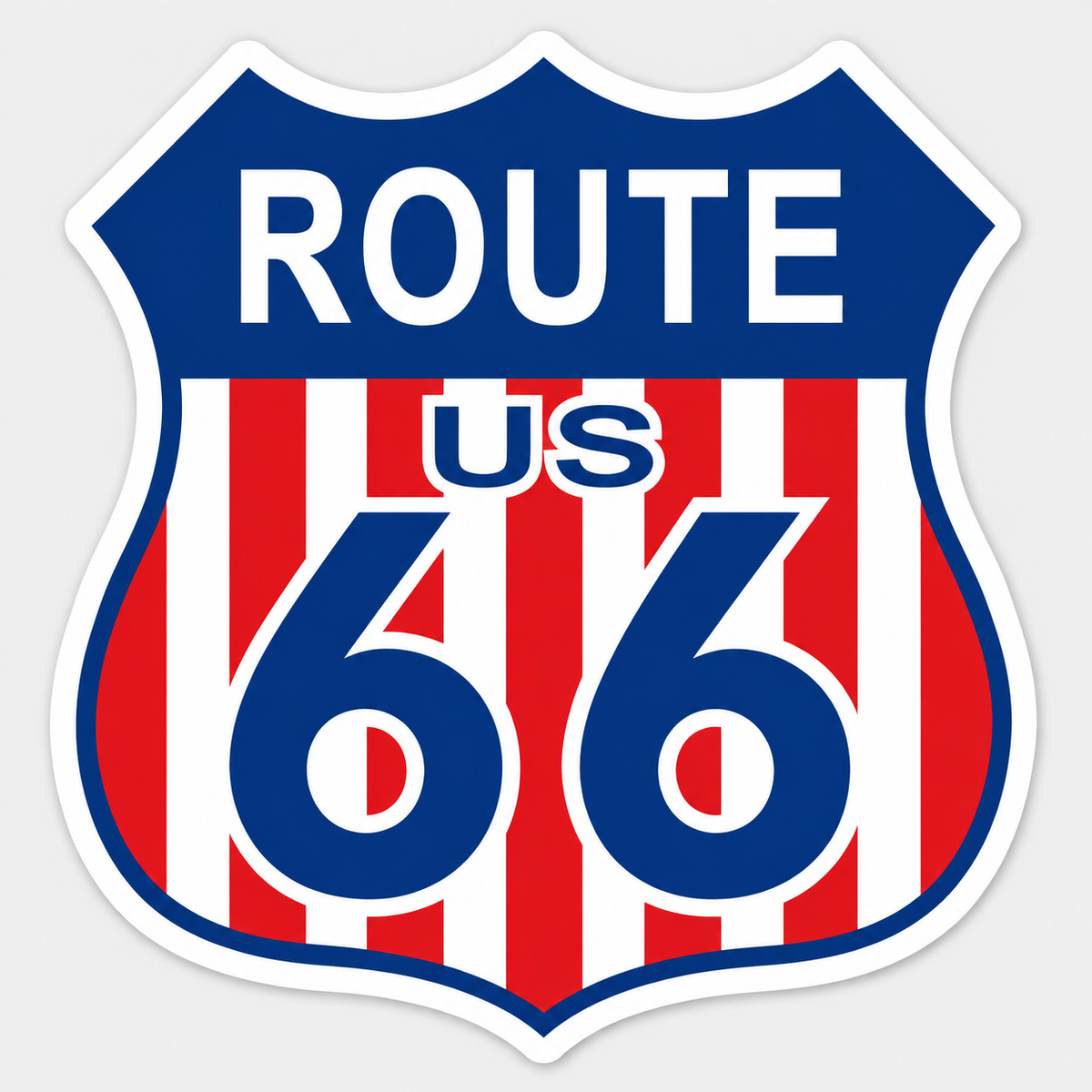 Route 66 US 66 American Flag Sticker 2.5" – 10 Pack