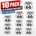 10 pack of 2.5 inch Route US 66 black and white shield vinyl stickers