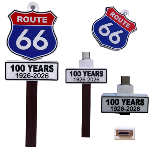 Route 66 sign with '100 Years' marking on a white background
